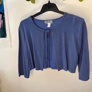 SODA BLU super pretty blue/lilac cropped sweater with the tie in front